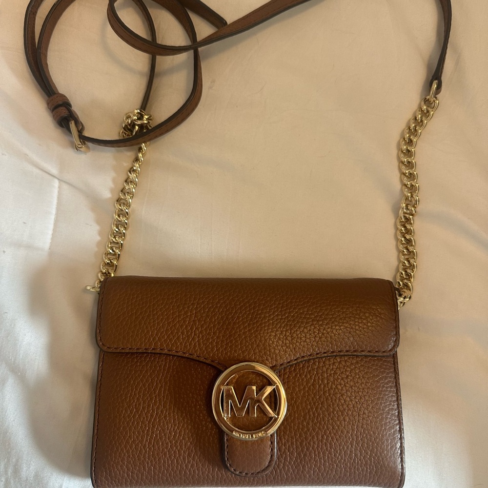 Michael Kors Brown Leather Crossbody Bag with Gold Hardware